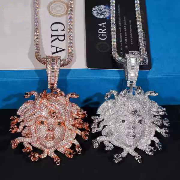 Colgante  Medusa Hip Hop moda VVS Moissanite diamante helado pasar diamantes probador joyería fina