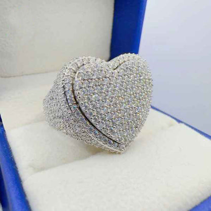 Anillo de Moissanite de diseño de doble corazón 925 Sterling Sliver