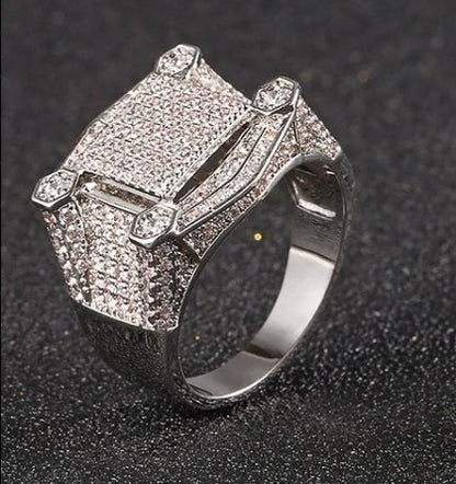 Anillo Bling Hombre 5A Circonita Cuadrada - Chapado en Oro y plata